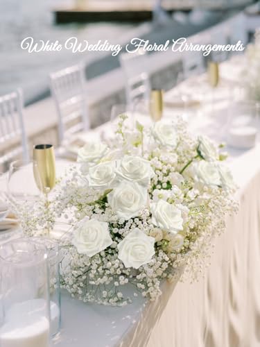 MACTING Artificial Flower Roses 30PCS Fake Flowers with Stem Real Touch Foam Roses DIY Bouquet Arrangements Table Centerpieces Party Bridal Shower Summer Wedding Decor,White - color: White-1, size: 30PCS