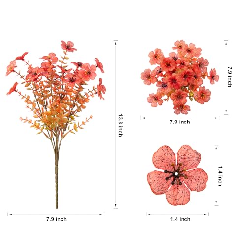 HyeFlora Artificial Fall Flowers Faux Mums for Outdoor Indoor Garden Home Decoration, Faux Flower Daisy with Eucalyptus Leaves Fake Mums Plants Greenery Boxwood Porch Patio, 12 Bundles (F Orange) - color: F Orange