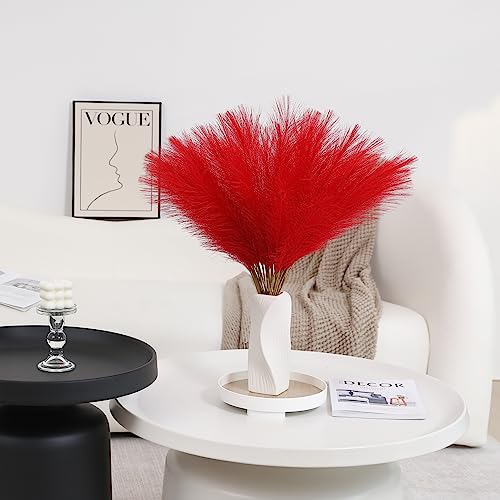 Wertuirk 60pcs Red Pampas Grass Decor - 24 Inch Short Artificial Pampas Grass Decor, Fake Pompas Floral for Vase Filler, Wedding Flower Arrangement, Party and Home Decor (Red) - color: A Red, size: 60 Pieces