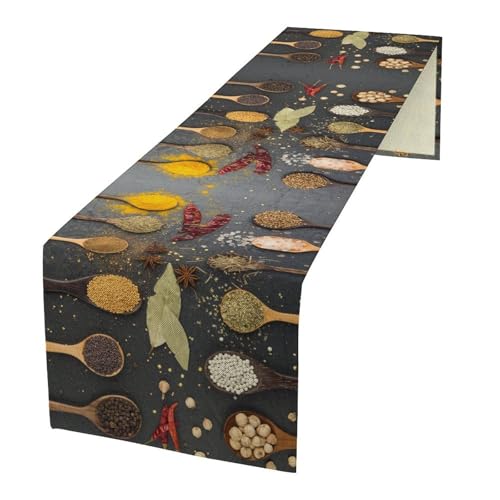 Spices Table Runner,Black Rustic Chilli Food Farmhouse Kitchen Dining Table Cloth for Home Indoor Outdoor Kitchen Holiday Party Wedding Decor 13x36 Inch - color: Kitchen-12, size: 13x36in