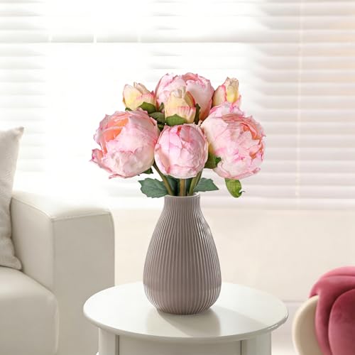 TOCHGREEN Artificial Peonies Silk Flowers 2 Bouquets 14 Heads Vintage Faux Peony with Stems for Home Wedding Table Decor Bridal Bouquet Floral Arrangement - color: Light Pink