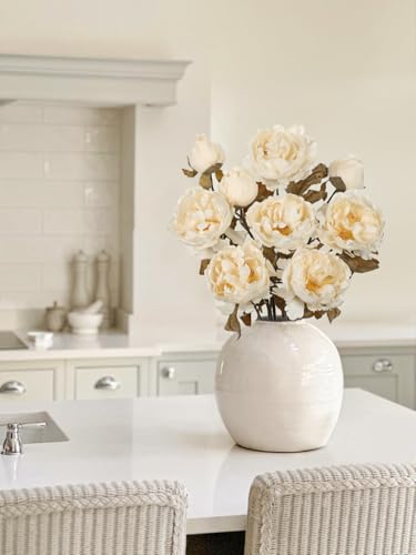 Briful Artificial Peony Flowers Bouquet 3PCS 27.5in Tall Beige Vintage Silk Peony Floral Stems Realistic Fake Peonies Branches for Rustic Home Wedding Vase Centerpieces Arrangements Decor - color: Beige