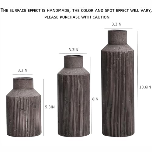 Farmhouse Vase for Home Decor, Ceramic vase Set of 3. Vintage Flower Vase Suitable for Home Decor, Living Room, Shelf Decor, Dining Table Decor. - color: Dark Brown, size: 3.3 x 5.3-8-10.6 inches