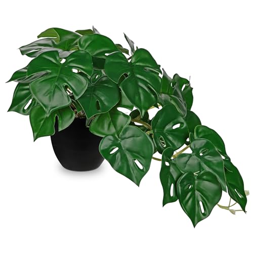 DILATATA Fake Plants Indoor 9 Inch Artificial Monstera Plant in Black Plastic Pot - Faux Potted Tropical Palm Plant for Home Aesthetic Decor Living Room Shelf Office - color: Monstera #Plastic#style 2