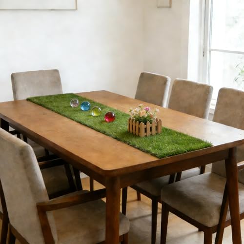 Artificial Grass Indoor Outdoor Table Runner 12 x 36 Inch,Waterproof Astro Turf with Drainage Holes,Fake Turf Mat Grass Rug for Golf Themed Party,Wedding, Birthday,Home Decor,Dark Green - size: 12X36 Inches