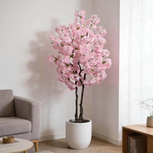 Faux Cherry Blossoms Tree Pink 6FT Artificial Cherry Blossom Tree Beautiful Flowering Trees for Home Christmas New Year Decor - color: Pink-ap26