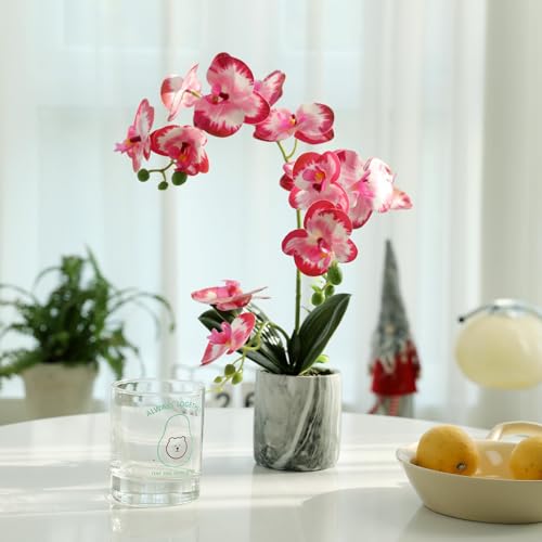 Fake Orchids Flowers in Pot Bendable Faux Orchids Artificial Flowers Washable Silk Orchid Phalaenopsis Decor for Home Wedding Table Centerpiece Bathroom Office - color: 1 Pot White +1 Pot Red Pink
