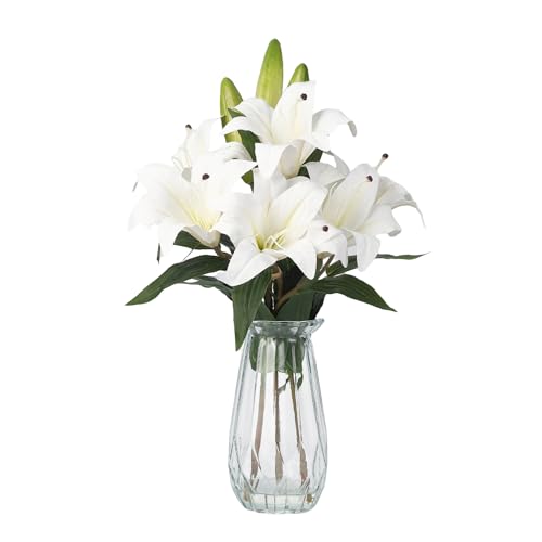 GarveeHome Artificial Lily Flower, Faux Lily Flowers Stems for Vase, Silk Fake Flowers for Home Table Office Wedding Party Decor (Pure White) - color: Tiger Lily ,Pure White