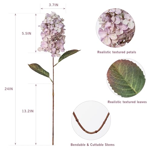 Ttranewsoo Fake Hydrangea Silk Flowers with Stems,Faux Hydrangea Artificial Flowers Purple for Home Wedding,Dried Hydrangea Artificial Flowers Bouquet Vase Decor 24"（Light Purple ） 8pcs No Vase - color: Pale Purple