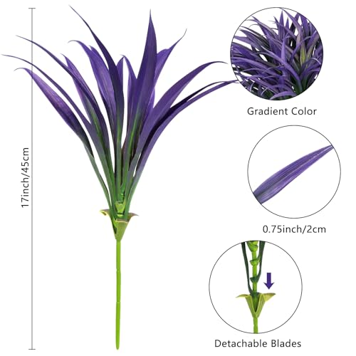 Ouddy Decor 20 Pcs Fake Outdoor Plants Artificial Grass Greenery Stems Faux Plastic Plants UV Resistant for Spring Summer Indoor Outside Garden Hanging Planter Porch Window Box Home Decor, Purple - color: Purple