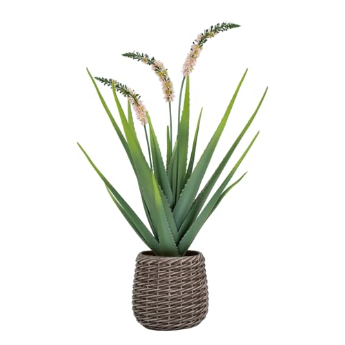 3.5ft Artificial Agave Plants, Fake Aloe Vera Plant with 16 Leaves in Brown Pot, Large Faux Floor Plant for Home Office Hotel Bedroom Patio Balcony or Garden Indoor Decor - size: 42"