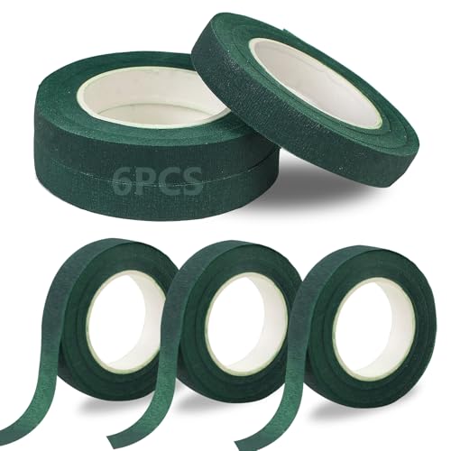 6 Roll Floral Tape 1/2inch Flower Tape Dark Green, Floral Tapes for Bouquet Stem Wrapping and Floral Crafts, Wedding Bouquet