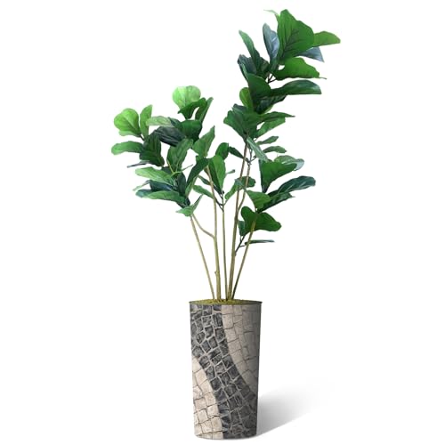 Artificial Tree in Geometric Pattern Planter, Fake Ficus Lyrata Silk Tree for Indoor and Outdoor Home Decoration - 66" Overall Tall (Plant Pot Plus Tree) - style: Ficus Lyrata