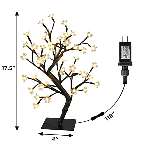 PEIDUO 17.5 Inch Lighted Cherry Blossom Tree, 48 Warm White Lights Plug in Adapter, Light up Bonsai Tree for Christmas Indoor Home Bedroom Living Room, Tabletop Decor Night Light Artificial Tree - style: Cherry Blossom Tree
