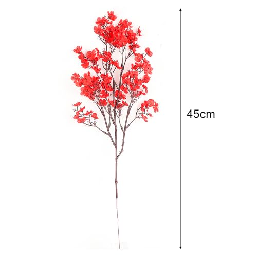 1PCS Artificial Long Gypsophila Colorful Plum Blossom Home Bouquet Faux Flowers Autumn Garden Party Decoration (Red-1PCS) - color: Red-2pcs