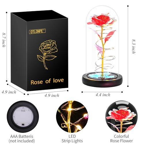Otlonpe Preserved Forever Mothers Day Flower Gifts for Mom, Glass Light Up Rose Gifts for Women Grandma Girlfriend Wife Sister Her, Valentines Mothers Day Christmas Birthday Womens Gift (Red) - color: Red