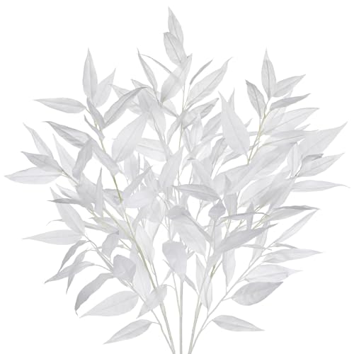 DILATATA 32 inch White Artificial Eucalyptus Spray Fall Eucalyptus Leaves Autumn Leaf Branches Faux Fall Stems for Floral Arrangement Autumn Festival Thanksgiving Decor - color: White#