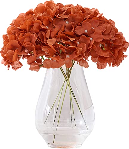 Rust Orange Artificial Hydrangea Flower Heads Hydrangea Silk Flowers with Stems for Wedding Centerpieces Bouquets DIY Floral Decor Home Decoration,Pack of 10pcs - color: 10pcs Burnt Orange, size: Large