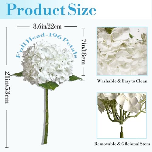 3 Pcs Real Touch Hydrangea Artificial Flowers, Waterproof 3D Latex White Hydrangeas, Faux Flower Stems for Wedding Centerpiece, Anniversary, Shower Vanity & Party Arrangements - color: White