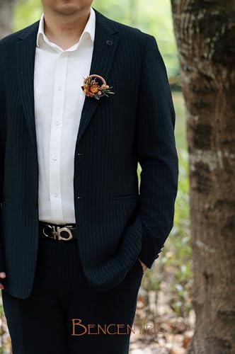 Terracotta Boutonniere for Men,Prom boutonnieres,Artificial Flowers for Fall Wedding Decor,Groom and Groomsmen Boutonniere, Formal Dinner Party and Grad Night (Set of 6) - color: Terracotta Wreath, size: set of 6