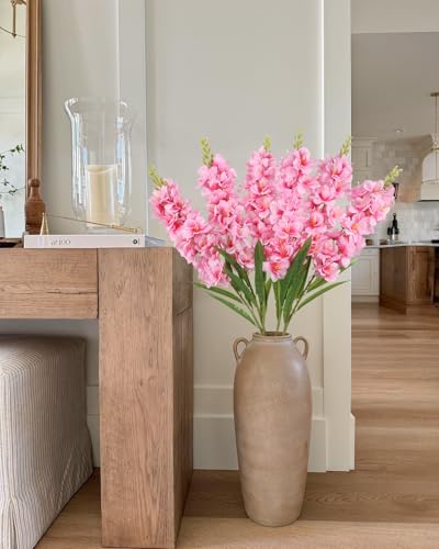 IPOPU 6PCS Delphinium Artificial Flowers 39" Realistic Faux Hyacinth Long Stem Delphinium Silk Flowers for Tall Vase Filling Wedding Centerpieces Home Decor (Pink) - color: Pink
