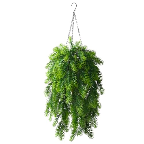 ZFProcess Artificial Faux Hanging Plants Basket for Spring Summer Outdoor Decoration, Fake Pine Needles UV Resistant Look Real for Outside Porch Home Patio Balcony Yard(Pine Needles) - color: A Green