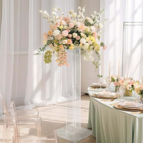 Efavormart 46" Heavy Duty Acrylic Wedding Display Stand with Square Bases, Clear Plexiglass Flower Pedestal Stand - 10mm Thick Plate - size: 46"