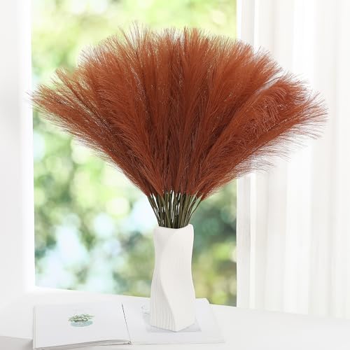 Wertuirk Burnt Orange Pampas Grass - 30pcs 24 Inch Artificial Pampas Grass Decor, Tall Pampas Grass for Floor Vase, Table Centerpieces, Wedding, Party and Fall Decor (Burnt Orange, 30 Pieces) - color: Burnt Orange, size: 30 Pieces