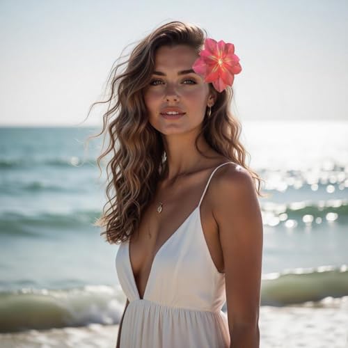 10 PCS Hawaiian Flower Hair Clips for Women Curved Edge Flower Hibiscus Hair Barrettes Hawaiian Artificial Accessories for Vacation Beach Party Boho Clips for Girls Wedding - color: White/White Powder/Pink/Yellow/Purple/Rose Pink/Blue/Red/Green/Light Oran