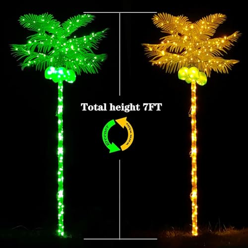 Fairyrain Artificial Palm Tree 7.2FT Outdoor Lighted Palm Trees | Metal Heavy Duty Palm Tree for Outside Patio Tropical Decorations Party Hawaiian Jungle Christmas Nativity Beach Garden Park - size: 7ft
