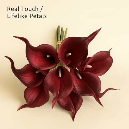 Floral Kingdom 20 Pack 14" Calla Lily Artificial Flowers – Real Touch Burgundy Latex Flowers for Home Decor Tabletop Centerpieces Living Room & Weddings - color: Burgundy