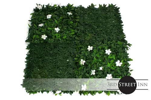 3rd Street Inn Greenery Panel - Artificial Hedge Wall - Fake Plant Wall Backdrop - Privacy Screen - Interlocking Panels - Indoor Outdoor Décor (4, White Cuckoo Flower) - color: White Cuckoo Flower