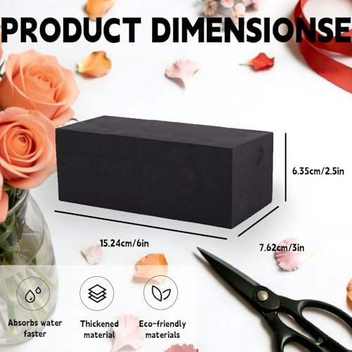 12 Pack Black Floral Foam Blocks, 6"x3"x2.5" Reusable & Water Absorbent Wet Foam for Artificial Silk Flowers, Wedding, Home Decor & Outdoor Planters - size: 6*3*2.5