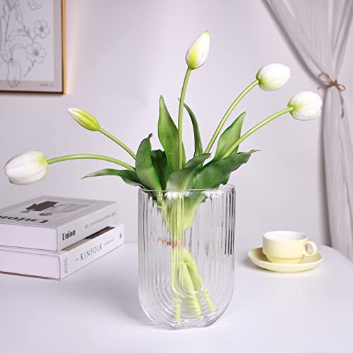 16-inch Premium Real Touch Fake Tulips, Artificial Flowers with Buds, Flexible Stem Easy to Shape, Faux Tulips (Vase not Included), 5-Pack Set of Peppermint White - color: Peppermint White