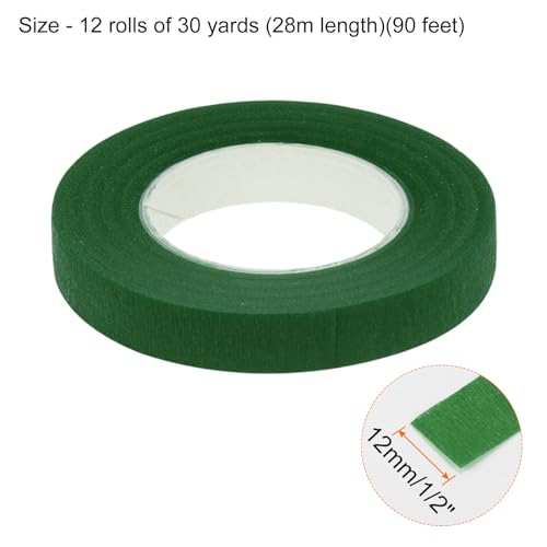 HARFINGTON 12 Rolls Floral Tapes 1/2 Inch 30 Yards Flower Adhesive Waterproof Tape for Floral Arranging Wedding Bouquet Wrap Craft Florist Tape, Dark Green - color: Dark Green