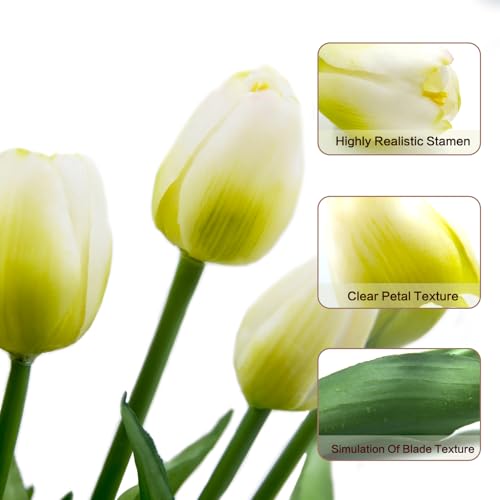 15pcs Artificial Tulips Flowers, Fake Tulips Real Touch, Faux Latex Bouquets, for Party Wedding Home Room Decoration (White) - color: White, size: 15.75in