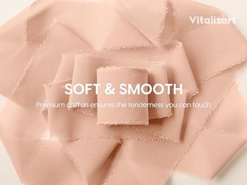 Vitalizart Fall Handmade Chiffon Silk Ribbon Fringe 1.5" x 21 Yd Terracotta Cream Frayed Edges Ribbons for Wedding Invitations Bridal Bouquets Gifts Wrapping Crafts Holiday Party Decorations - color: Terracotta & White