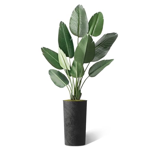 Artificial Tree in Geometric Spiral Pattern Planter, Fake Bird of Paradise Silk Tree for Indoor and Outdoor Home Decoration - 67" Overall Tall (Plant Pot Plus Tree) - style: Bird of Paradise