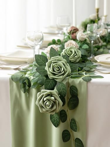 InnoGear Artificial Flowers, 50 Pcs Elf Green Rose Foam Fake Roses Bulk with Stems for Spring St. Patrick's Decoration DIY Wedding Bouquets Centerpieces Bridal Shower Party Christmas Tree - color: Elf Green