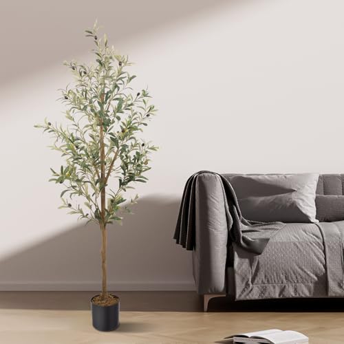 Artificial Fake Olive Tree 5FT Tall 1Pack Faux Silk Olive Tree for Home Living Room Office Decor Faux Artificial Plants Indoor Fake Potted Plants with Fruit & Free Moss - size: 5ft