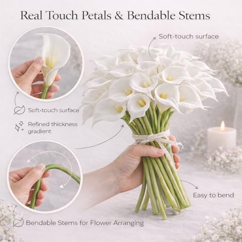 White Calla Lily Artificial Flowers 12/24/30 Pcs with Eucalyptus Leaves and Daisies, Real Touch Faux Calla Lilies Bouquet for Wedding Party Home Decor Memorial Display (Green, 30PCS) - color: Green, size: 30PCS