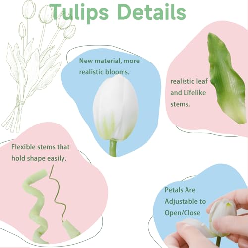 15 Pcs White-Red-Light Purple Artificial Tulips Fake Flowers, Premium Latex Lifelike Texture, UV Resistant Waterproof Faux Tulip Bouquets with Snap-on Petals for Outdoor, Home, Wedding Decor - color: White-red-light Purple
