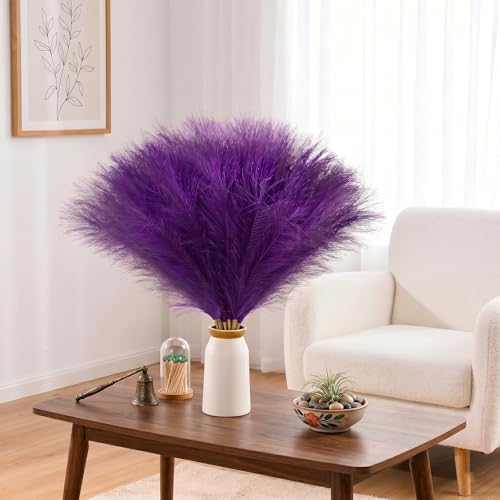 obbsie 50pcs Purple Faux Pampas Grass Decor, 21.6" Short Artificial Floral Branches Vase Filler Purple Flower Arrangement for Home Wedding Boho Outdoor Decor - color: Light Purple, size: 50 PCS