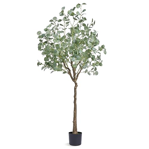 VEVOR Artificial Eucalyptus Tree, 6 FT Faux Plant, Secure PE Material & Anti-Tip Tilt Protection Low-Maintenance Plant, Lifelike Green Fake Potted Tree for Home Office Christmas Decor Indoor Outdoor - color: Eucalyptus Tree, size: 6ft