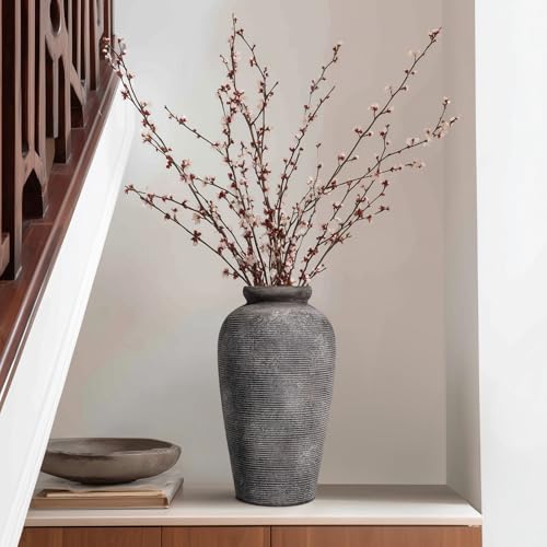 Large Rustic Terracotta Vase, 11 inch Tall Ceramic Flower Vase, Clay Farmhouse Decorative Vases for Flowers, Living Room, Shelf, Entryway, Home Decor, Grey - color: Rustic Grey