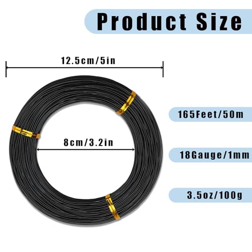 18 Gauge Aluminum Wire,165 Feet Craft Wire for Jewelry Making/Floral Making/Sculpting, 1mm Bendable Metal Wire for Model Making/Picture Hanging/Handmade Beading etc(Black) - color: Black