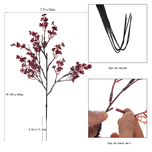 15PCS Artificial Baby Breath Flowers Fake Silk Real Touch DIY Floral Bouquets Decor Wedding Party Decoration Arrangements-Burgundy - color: 15pcs-burgundy