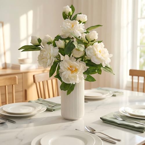 Peony Artificial Flowers,4 Pcs Fake Faux Peonies Flowers Look Real,Silk Peonies with Stems for Home Decor,White Peonies Artificial Flowers for Floral Arrangements(4, White) - color: White
