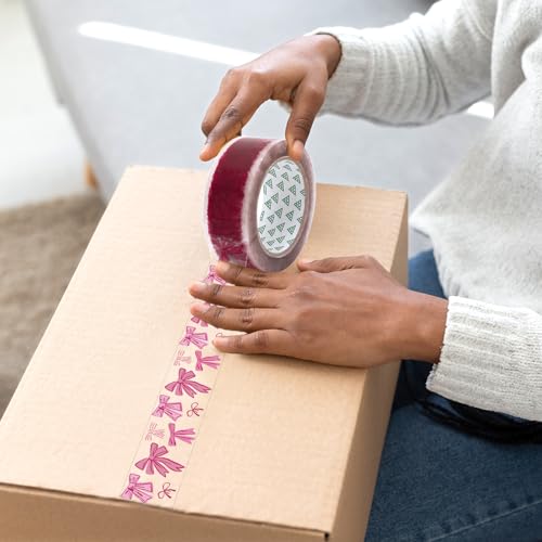 Whaline 100 Yard Cute Pink Bow Packing Tape Sticky Clear Gift Wrapping Tape for Valentine' s Day DIY Crafts Small Business Sealing Boxes Mail Boxes Supplies - style: Pink Coquette Bow