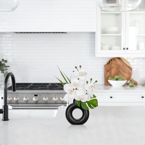 Briful Fake Orchid Flowers with Black Pot 2PCS White Orchid Silk Flowers Arrangement Artificial Orchid Plants for Home Office Room Kitchen Shelf Table Modern Decor - color: White Black